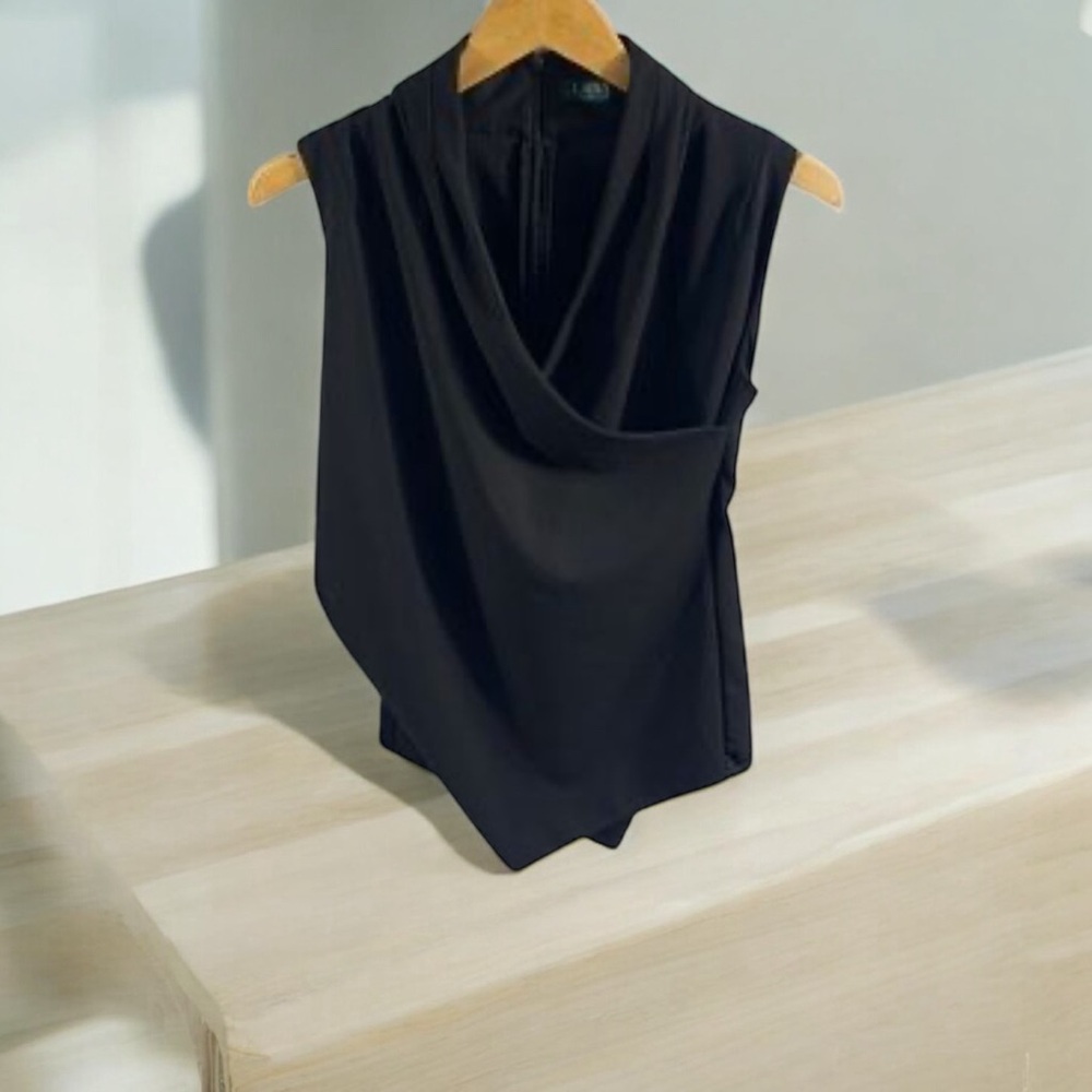 Ralph Lauren Elegant Black Asymmetrical Top (Small)